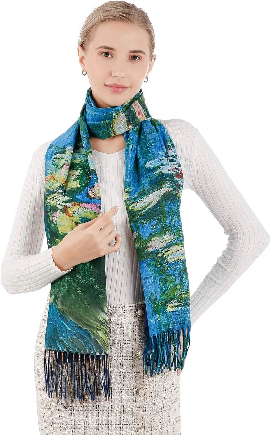 XINYUN Women's Fashion Scarf with Art Printed Tassel Soft Cashmere Warm Large Blanket Wrap Shawl for gift