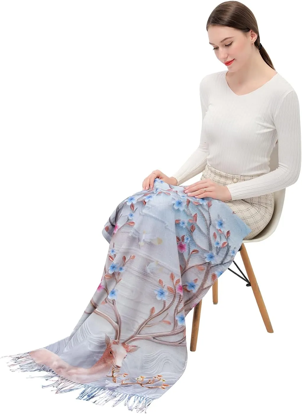 XINYUN Women's Fashion Scarf with Art Printed Tassel Soft Cashmere Warm Large Blanket Wrap Shawl for gift