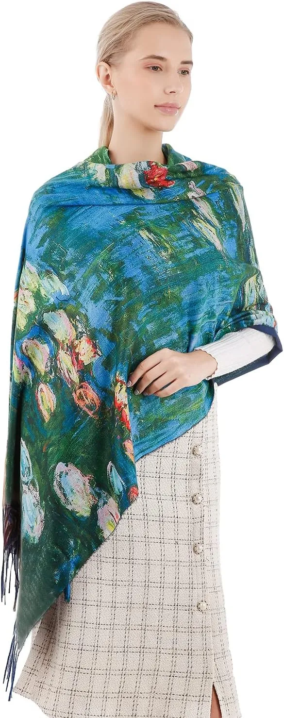 XINYUN Women's Fashion Scarf with Art Printed Tassel Soft Cashmere Warm Large Blanket Wrap Shawl for gift