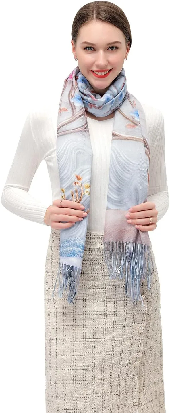 XINYUN Women's Fashion Scarf with Art Printed Tassel Soft Cashmere Warm Large Blanket Wrap Shawl for gift