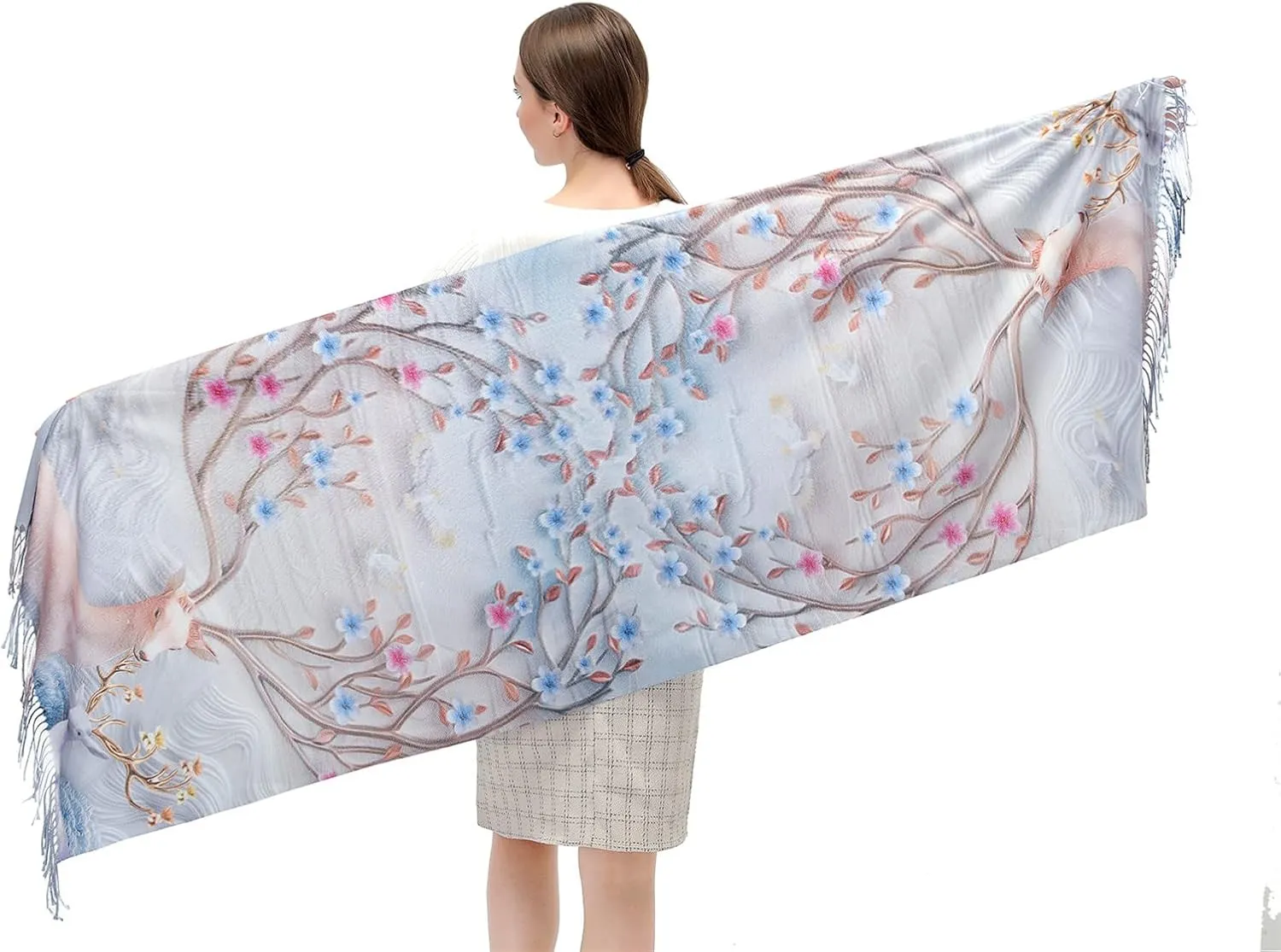 XINYUN Women's Fashion Scarf with Art Printed Tassel Soft Cashmere Warm Large Blanket Wrap Shawl for gift