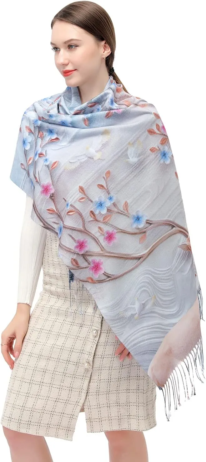 XINYUN Women's Fashion Scarf with Art Printed Tassel Soft Cashmere Warm Large Blanket Wrap Shawl for gift
