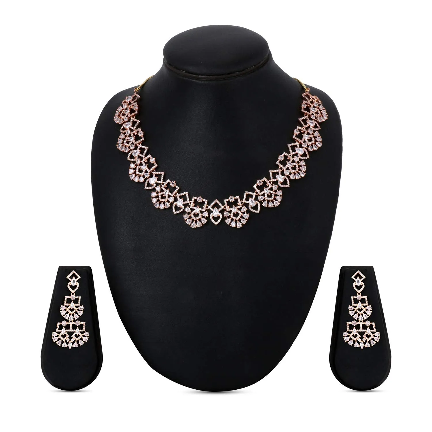 Yellow Chimes Luxurious Looks AD/American Diamond Studded Rose Gold Plated Designer Necklace Set Jewellery Set for Women & Girls