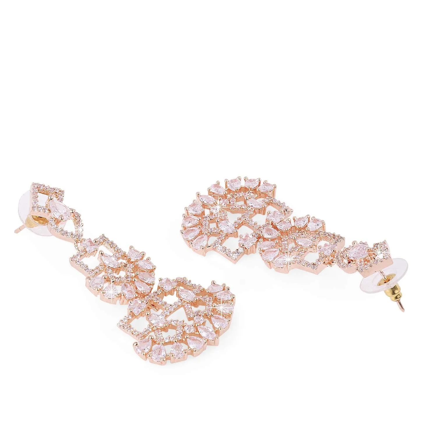 Yellow Chimes Luxurious Looks AD/American Diamond Studded Rose Gold Plated Designer Necklace Set Jewellery Set for Women & Girls