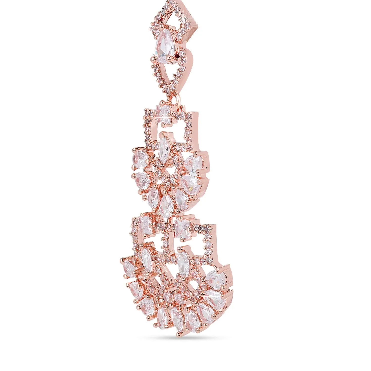 Yellow Chimes Luxurious Looks AD/American Diamond Studded Rose Gold Plated Designer Necklace Set Jewellery Set for Women & Girls